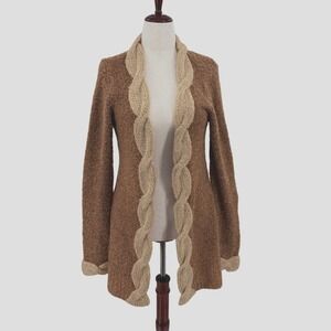 Anthropologie Sleeping on Snow Brown Boucle Wool Cardigan Mohair Trim Medium
